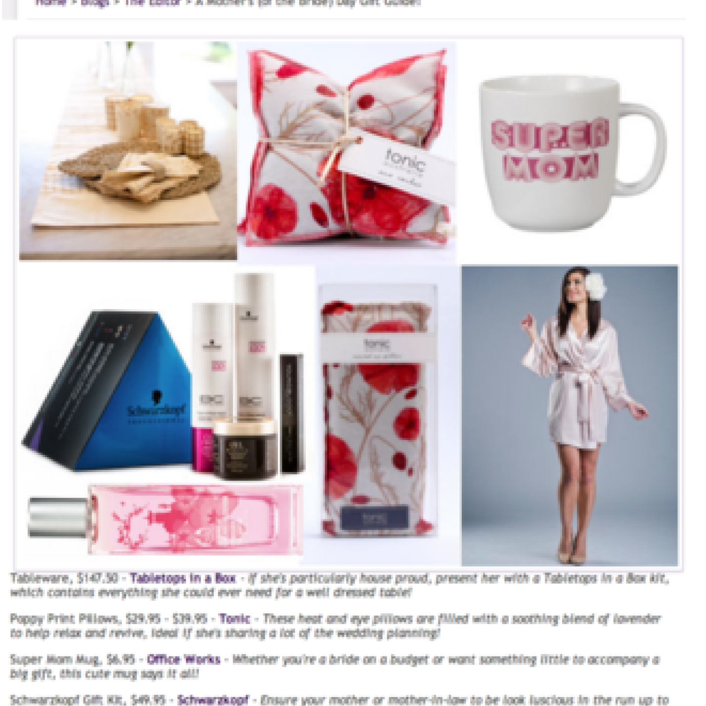 Hitched.com.au Mothers Day Gift Guide.
