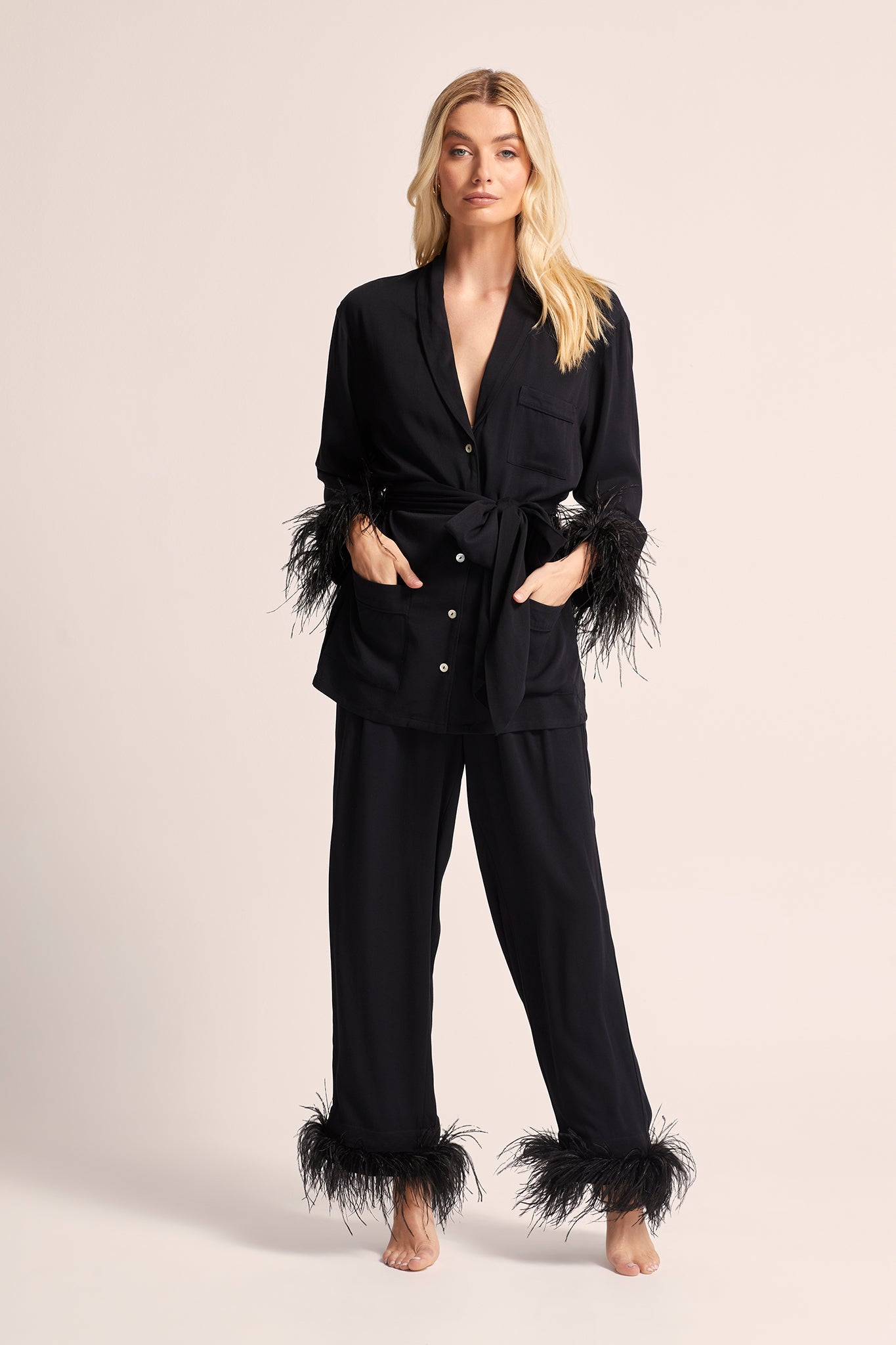 Emilie Tencel Detachable Feather personalised pyjamas in Black