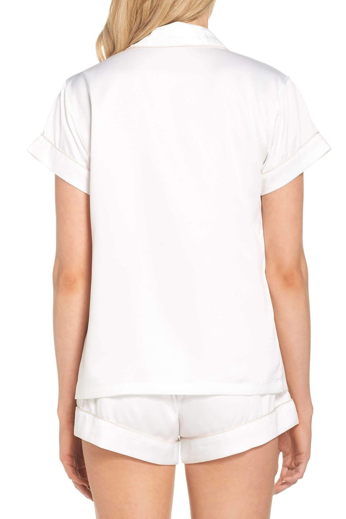 Grace Short Satin Personalised Pyjama set with White With Blush Piping | Homebodii