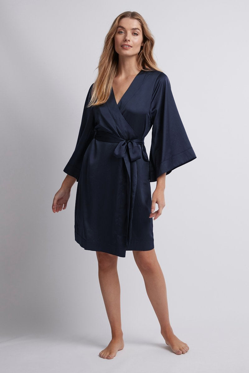 Jasmine Luxury Satin Personalised Robe Navy | Homebodii
