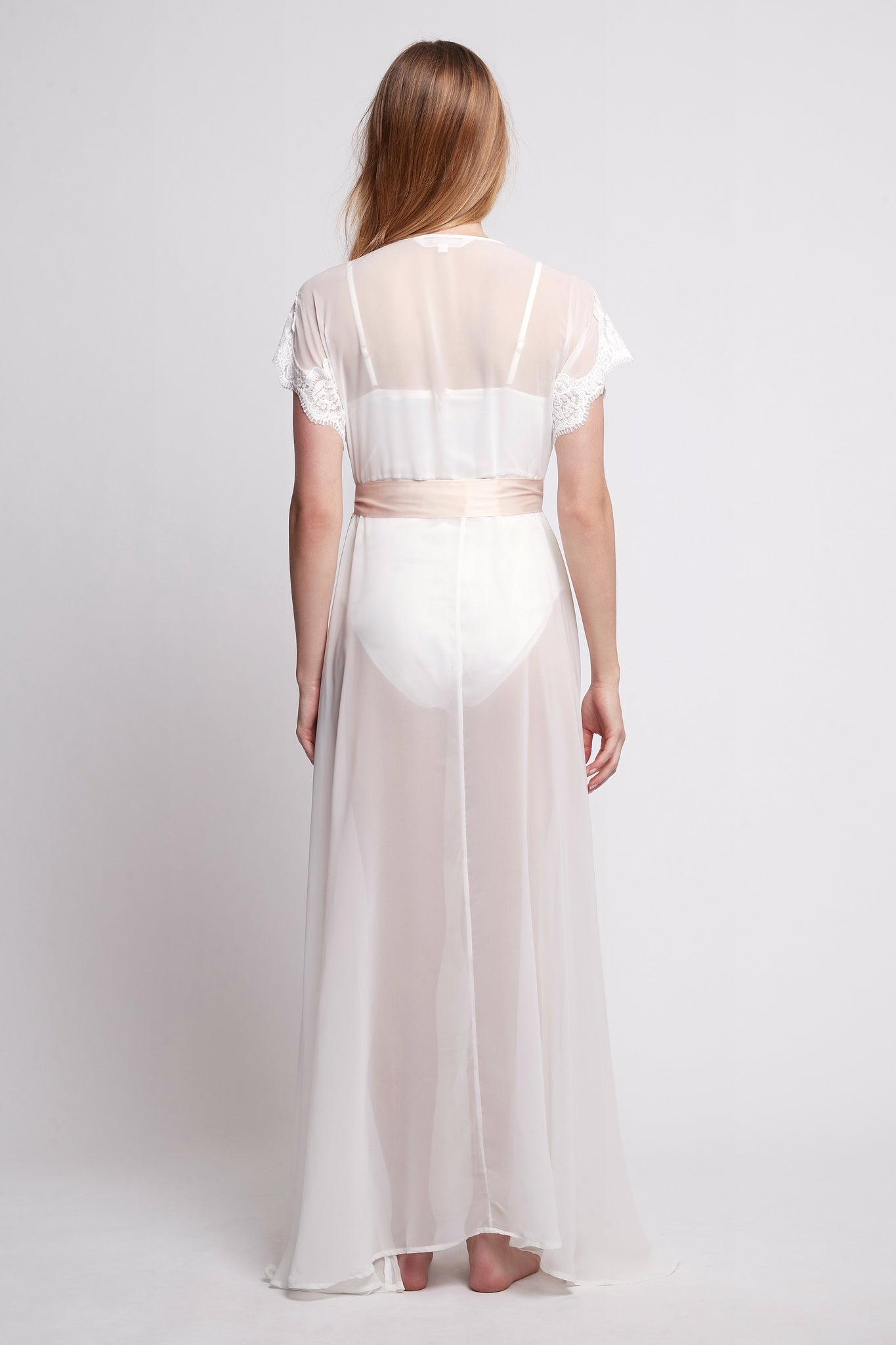 Farrah Long Lace Chiffon Bridal Robe | Homebodii