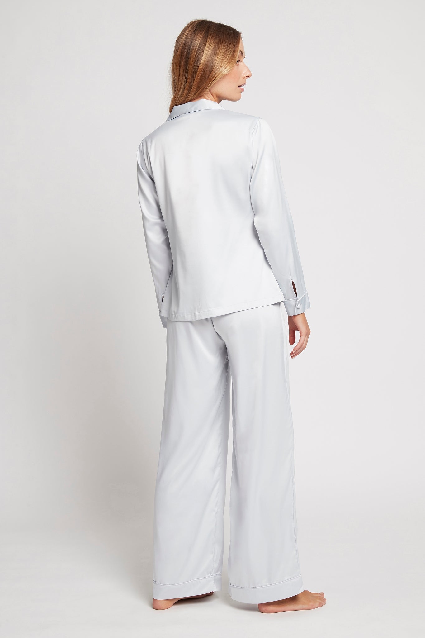 Toni Womens Personalised Satin Pyjama Lounge Set Eggshell Blue | Homebodii