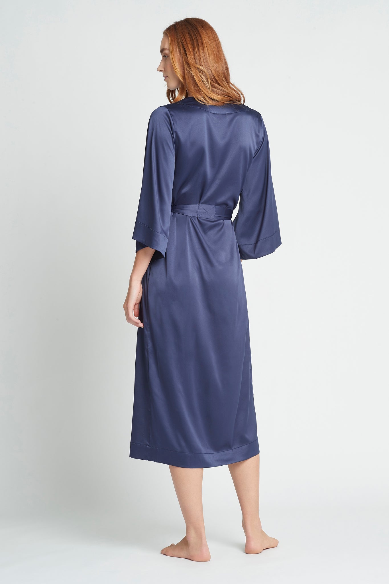 Jasmine Womens Luxury Satin Personalised Long Navy | Homebodii