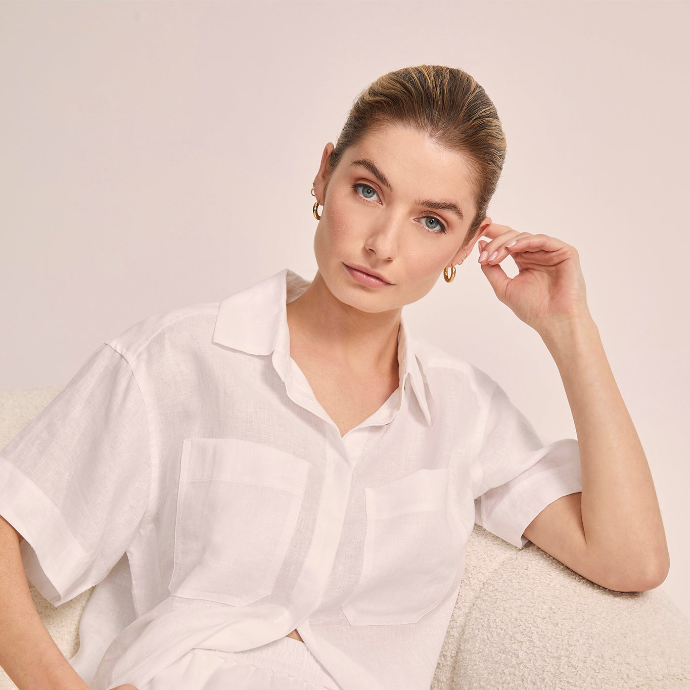 Safari linen pyjama set in white