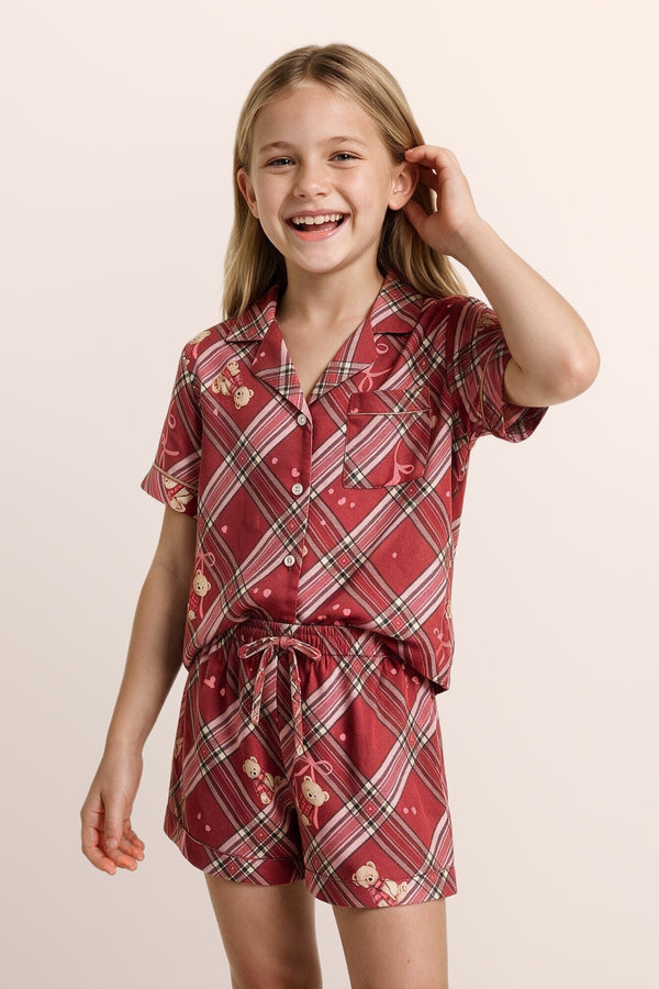 Coco Teddy Tencel Christmas Pyjamas Kids - Burgundy | Limited Edition