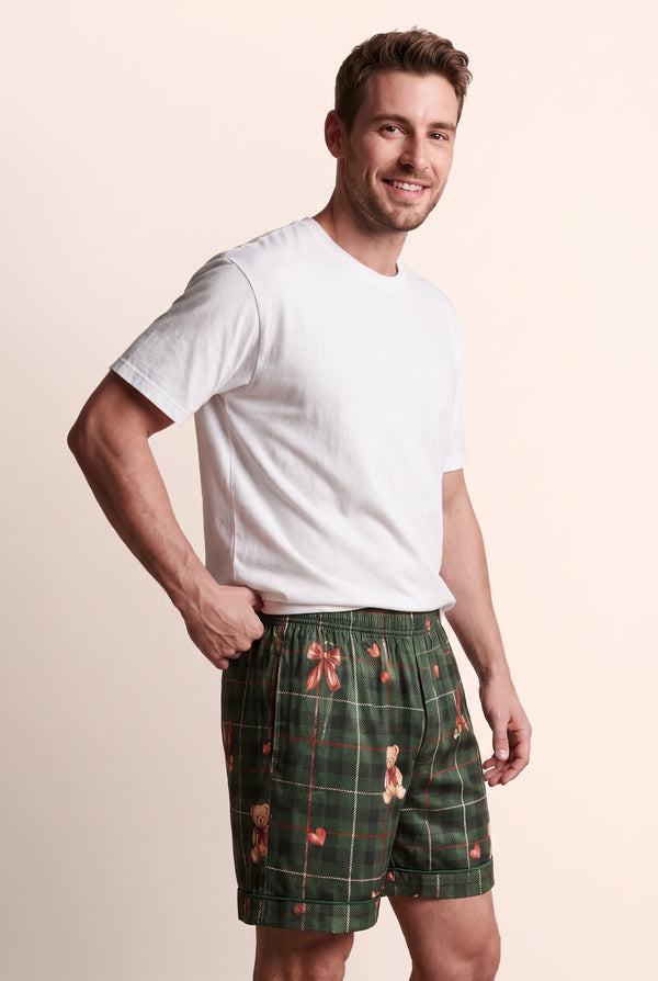 Coco Teddy Tencel Christmas Pyjamas Mens Boxers - Green | Limited Edition