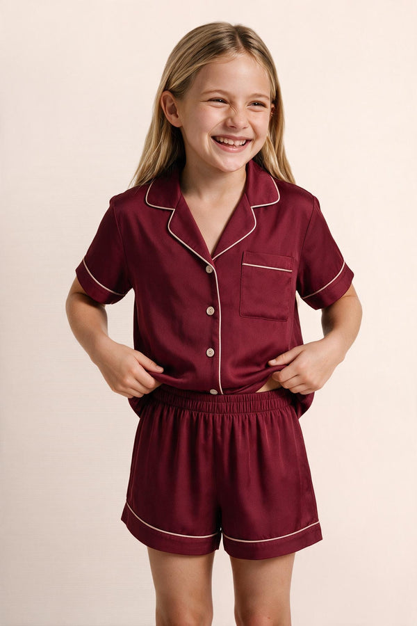 Grace Children's Pyjama Set - Burgundy with Rose