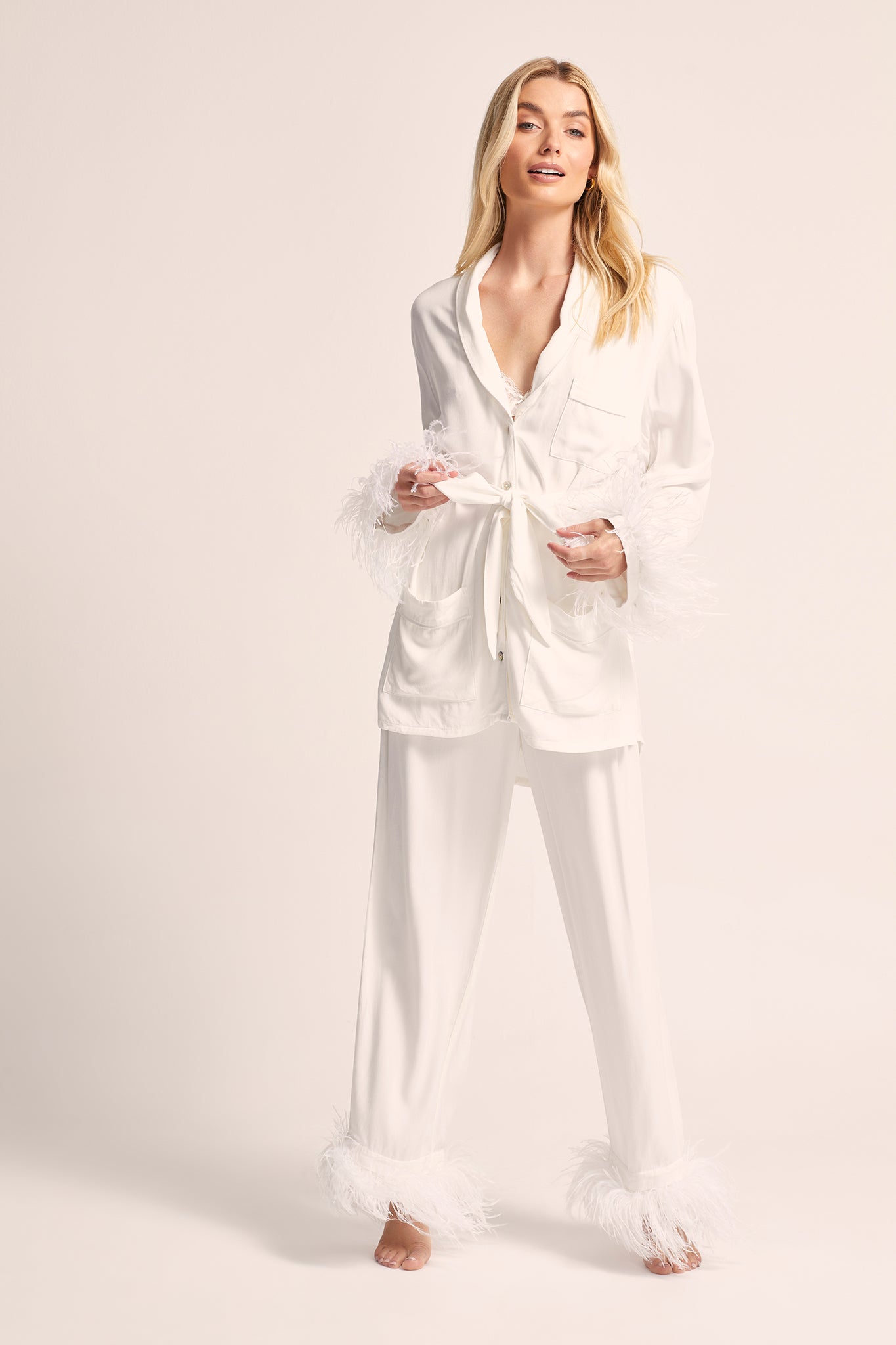 Emilie Tencel Detachable Feather personalised pyjamas in white