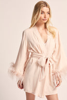 Emilie personalised Tencel Robe with Detachable feather feature  in blush