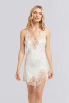 Sian Satin Slip White With Blush Lace | Homebodii