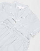 Eva Kids Short Tencel™ Personalised Pyjama Set  Eggshell Blue With White Piping | Homebodii
