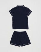 Eva Kids Short Tencel™ Personalised Pyjama Set  Navy With White Piping | Homebodii