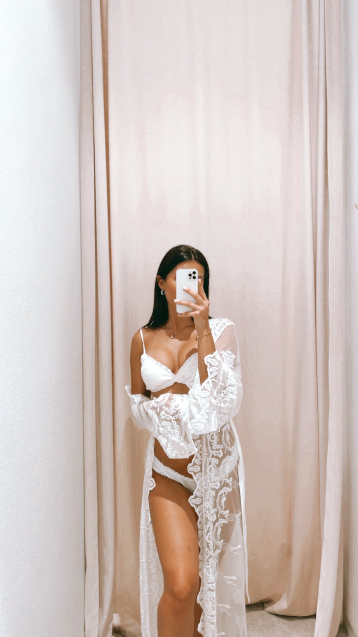 Madonna Long Lace Bridal Robe | Homebodii