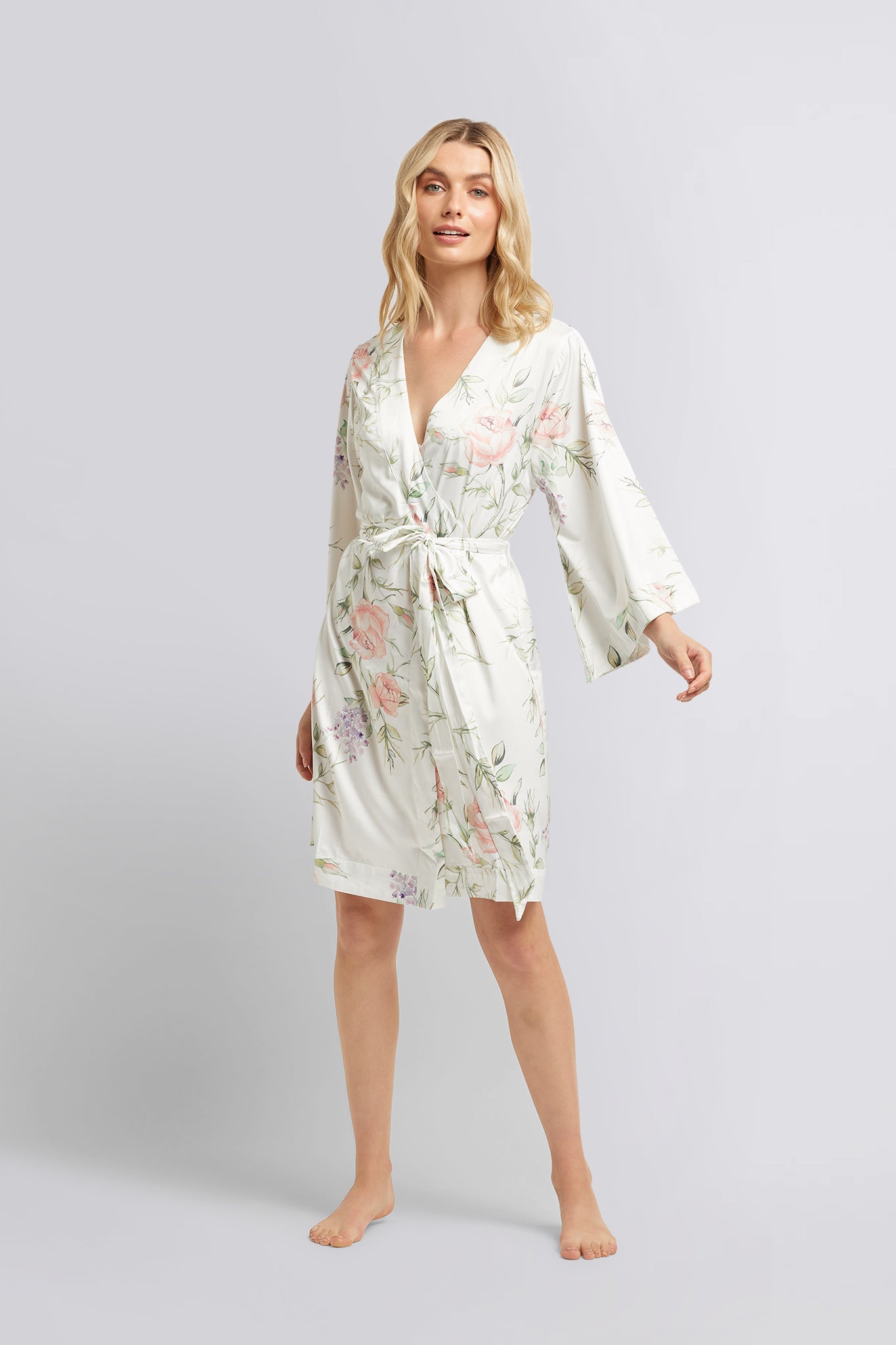 Jasmine Luxury Satin Robe  Sofia Print | Homebodii