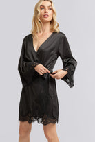 Sian Luxury Satin Personalised Robe Black | Homebodii