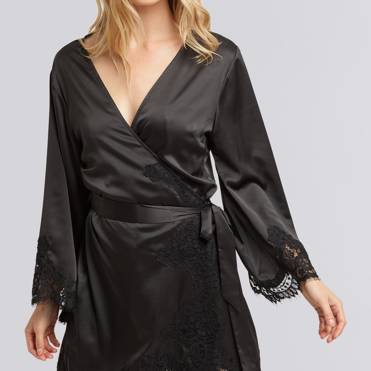 Black Lace Satin Robe | Sian Robe | homebodii® – Homebodii AU