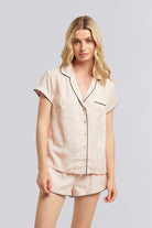 Eva Short Tencel™ Womens Personalised Pyjama Set  Blush With Black Piping | Homebodii