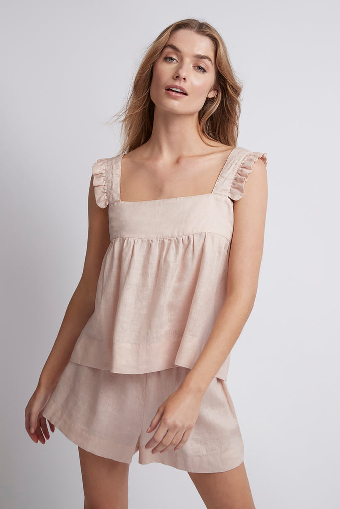 Rebecca Frill Linen Cami Set  Blush | Homebodii