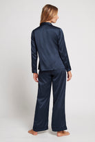 Toni Womens Personalised Satin Satin Pyjama Lounge Set  Navy | Homebodii