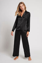 Toni Womens Personalised Satin Satin Pyjama Lounge Set  Black | Homebodii