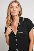 Eva Short Tencel™  Womens Personalised Pyjama Set  Black With Blush Piping | Homebodii