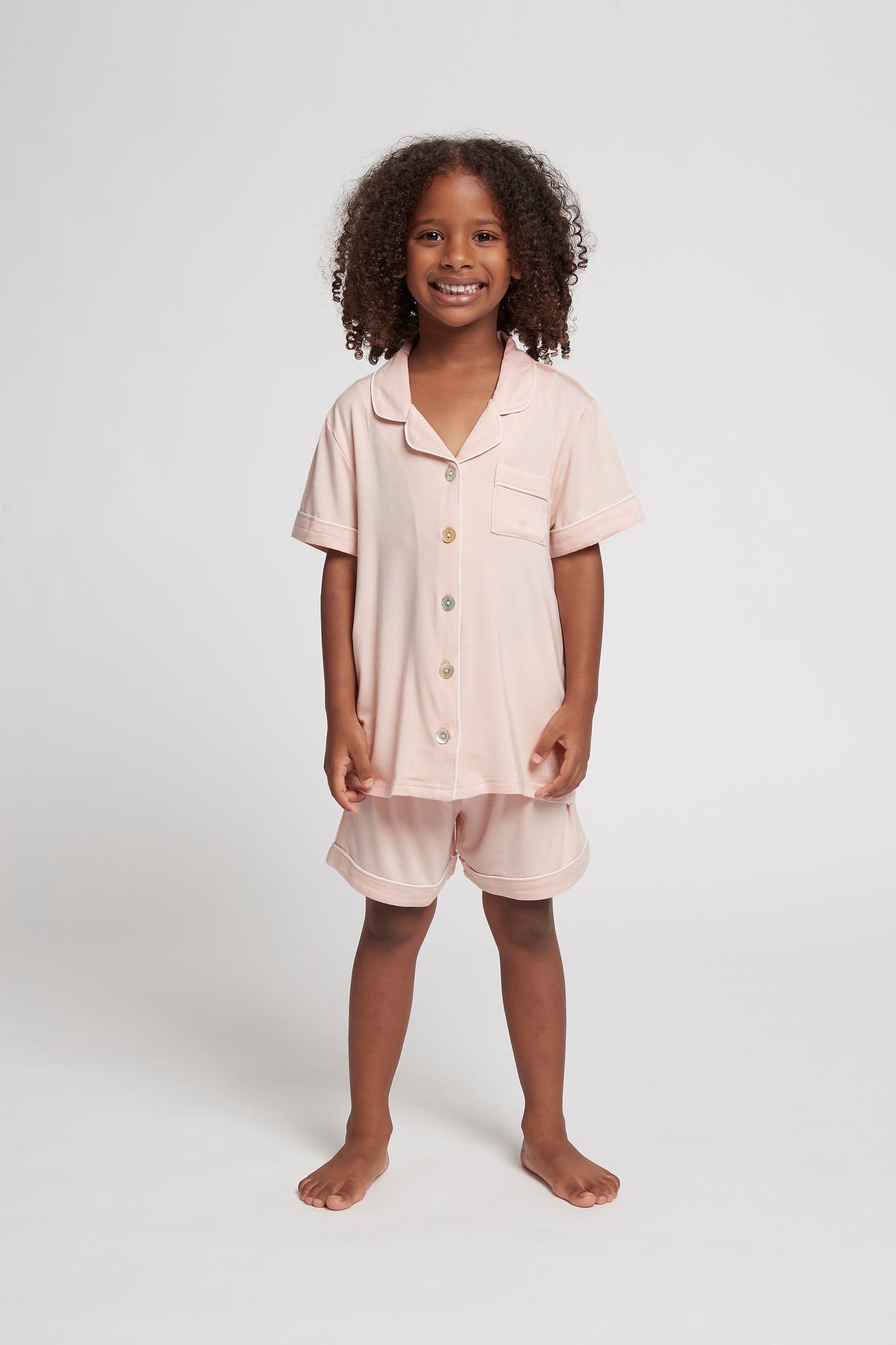Petra Modal Kids Pyjama Set Blush with White Piping | Homebodii