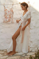 Farrah Long Lace Chiffon Bridal Robe | Homebodii