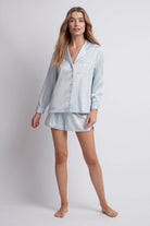 Toni Long Sleeve Satin Personalised Womens Pyjamas  Eggshell Blue | Homebodii