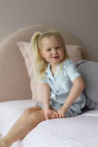 Grace Children Piping Satin Personalised Pyjama Set Eggshell Blue | Homebodii