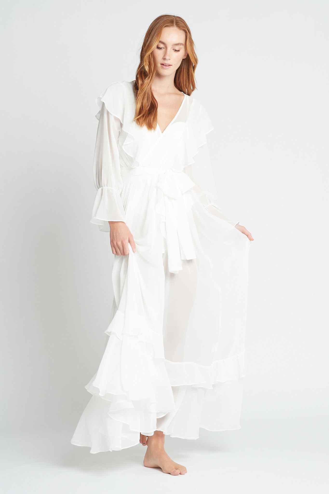 Persphone Luxury Womens Chiffon Robe  White | Homebodii