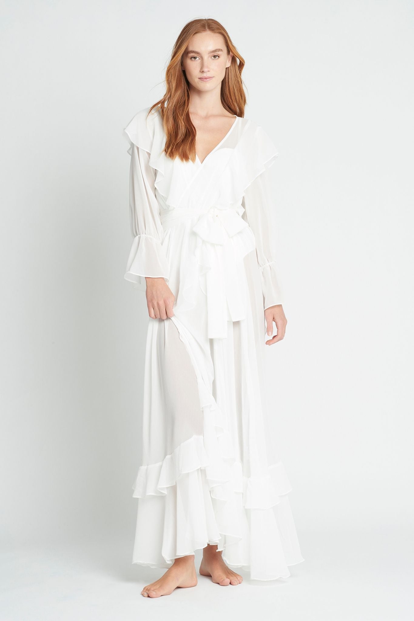 Persphone Luxury Womens Chiffon Robe  White | Homebodii